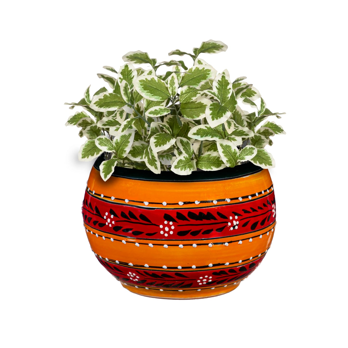 Evergreen Garden Talavera Mexican Pottery Ceramic 9 in. Stripped Orange Baul | Flower Pot Plant Succulent | Indoor Outdoor