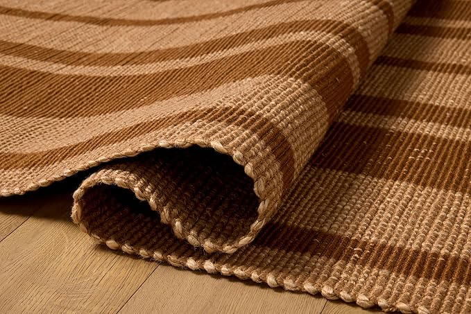Loloi Leanne Ford Weatherstaff Collection WTS-04 Cinnamon/Natural 7'-9" x 9'-9" Area Rug Jute, Striped, Neutral, Living Room, Bedroom, Dining Room