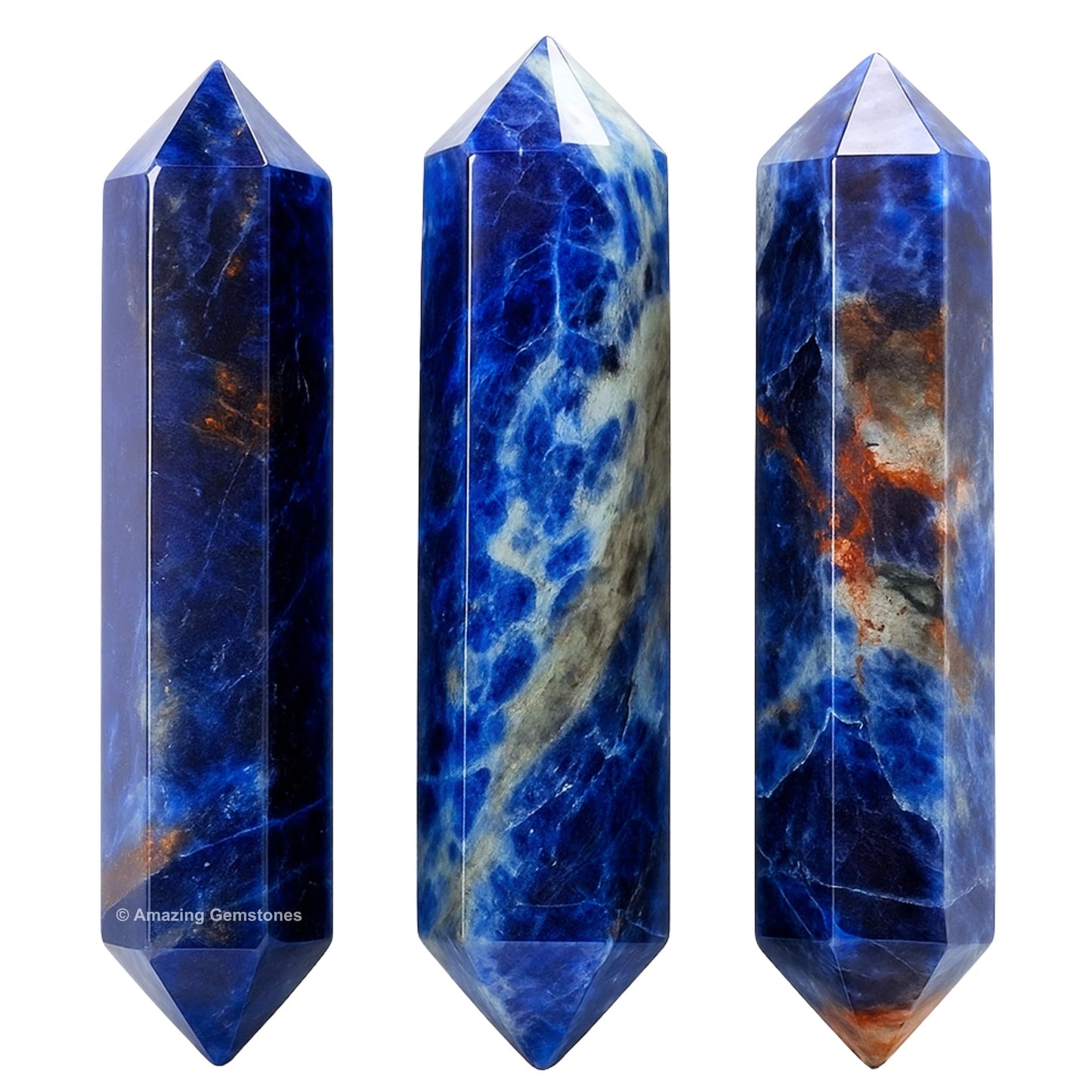 Amazing Gemstone Sodalite Crystal Points Bulk Healing Crystals and Stones - Pack of 3 Double Terminated Healing Wand Point Bulk Crystals for Crafts, Crystal Grid, DIY Work