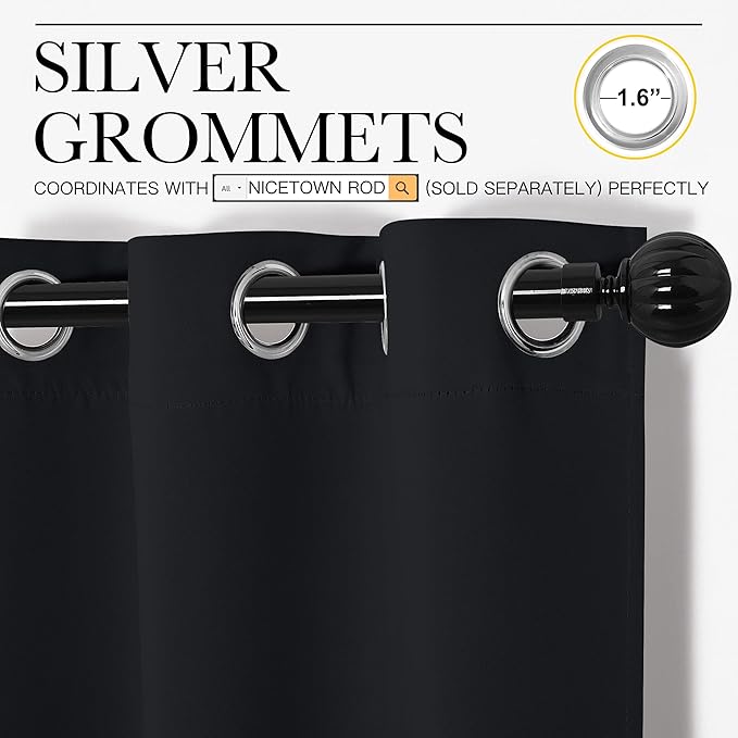 NICETOWN Patio Blackout Curtain Shades - Summer Home Decoration Thermal Insulated Grommet Blackout Draperies/Drapes for Kitchen (2 Panels, 55 inches x 96 inches, Black)