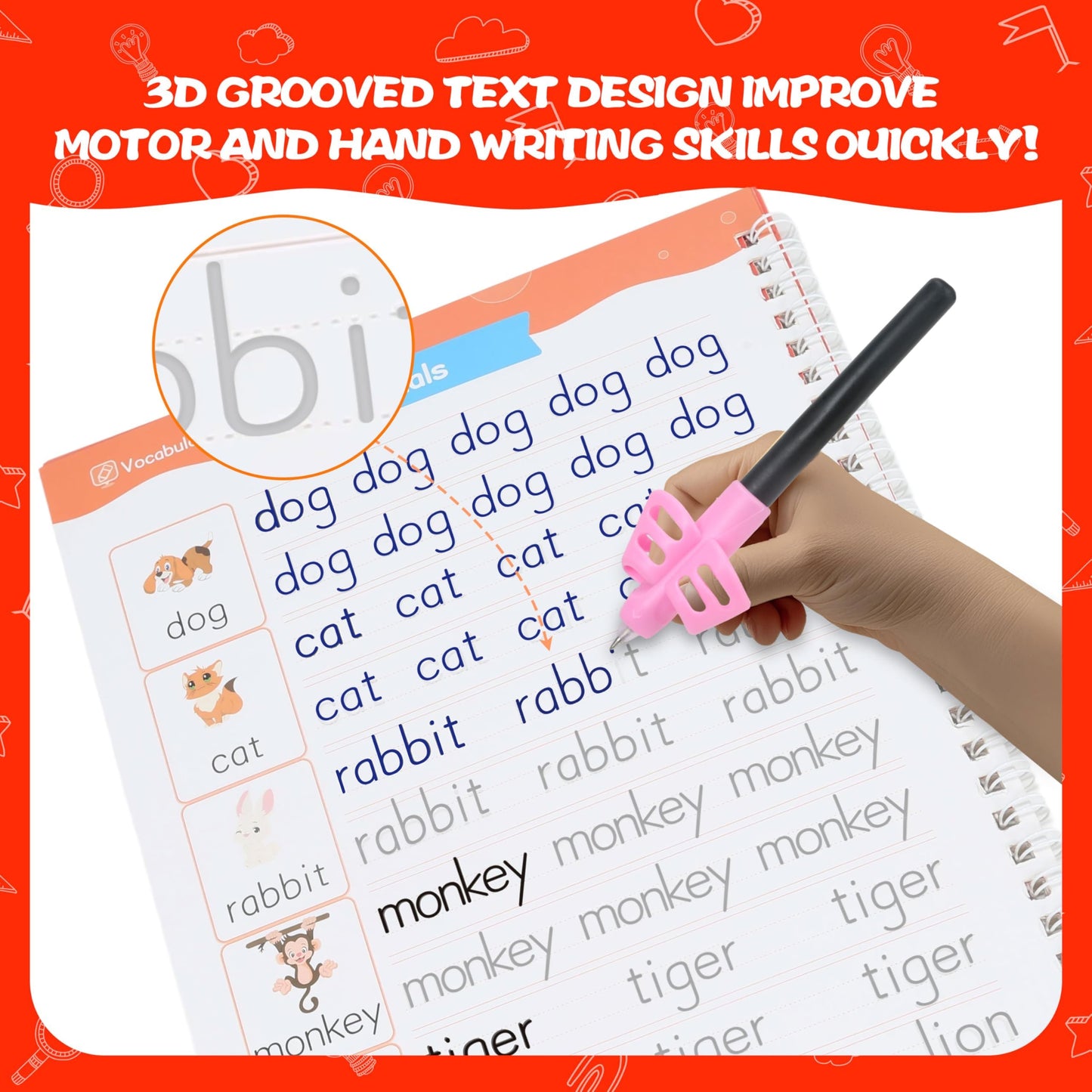 Lumikidz Magic Grooved Writing Practice for Kids Ages 3–5 - Reusable Grooved Writing Books for Kids 3–5 - Handwriting Practice for Kids 5–7 - Preschool Tracing Books & Learning Activities