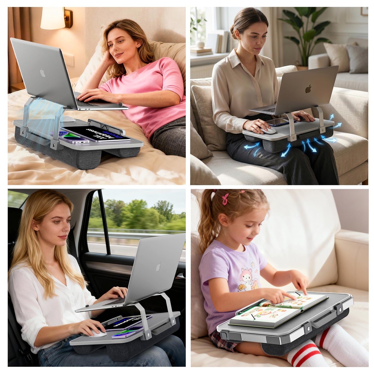 Lap Desk for Laptop, Elevated Laptop Stand for Bed, Fits up to 15.6" Laptops & MacBook, Lightweight Lap Desks for Adults with Comfortable Cushion for Bed & Couch