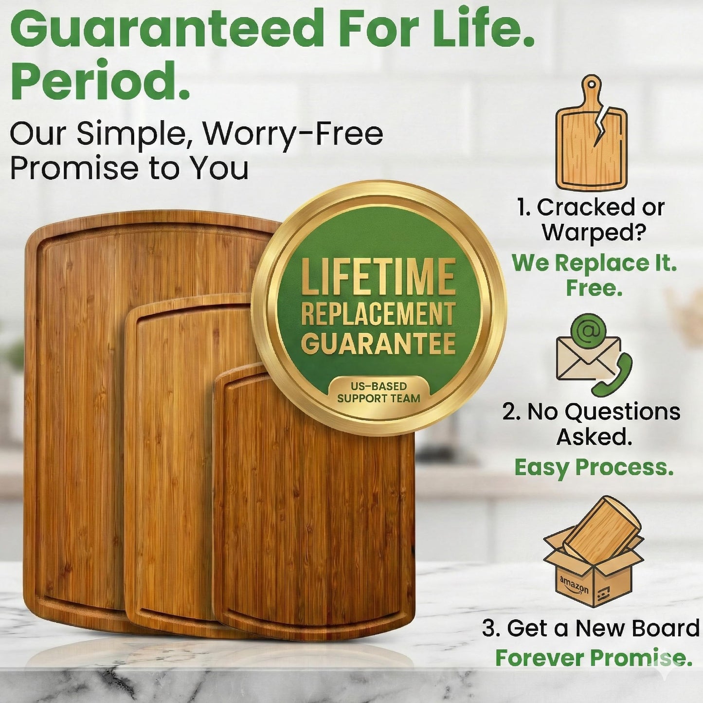 Greener Chef Luxury Bamboo Cutting Board 3-Piece Set with Carbonized Vertical Grain Strength Technology - Extra Large Wooden Cutting Boards for Kitchen with Deep Juice Grooves - Lifetime Replacements