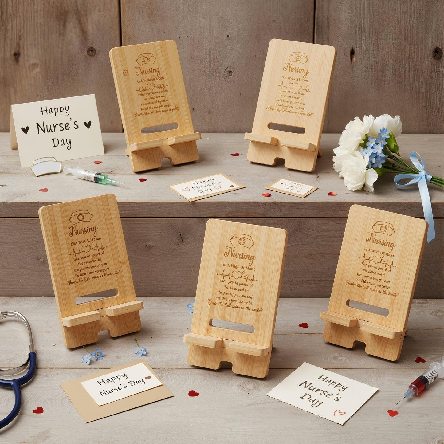 Novabright 12 Pcs 2026 Nurse Appreciation Gift Bulk Bamboo Phone Stand for Desk Office Worker Thank You Gift for Rn Staff Coworker Doctor Student Grad Graduate Office