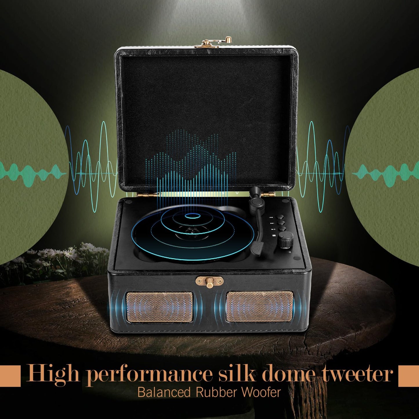 RetroBeat Time Vintage Portable Music Box – CD with Speakers, Bluetooth Transmitter, Rechargeable, USB/AUX, Multi‑Mode Gift(Black)