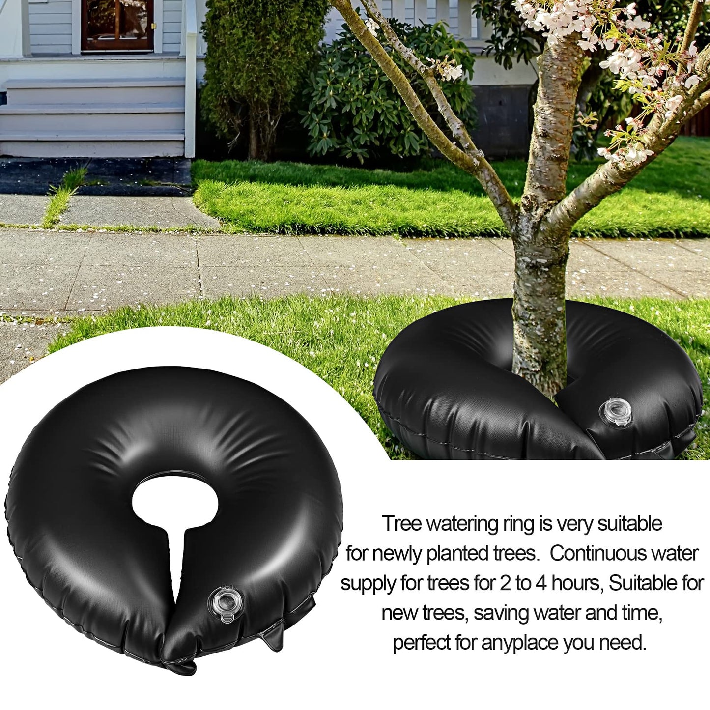 TaoBary 2 Pcs 10 Gallon Tree Watering Ring Bag Slow Release Watering Bag Deep Root Automatic Drip System PVC Drip Irrigation Pouch Donuts for Newly Planted Multi Trunk Trees Shrubs (Black)
