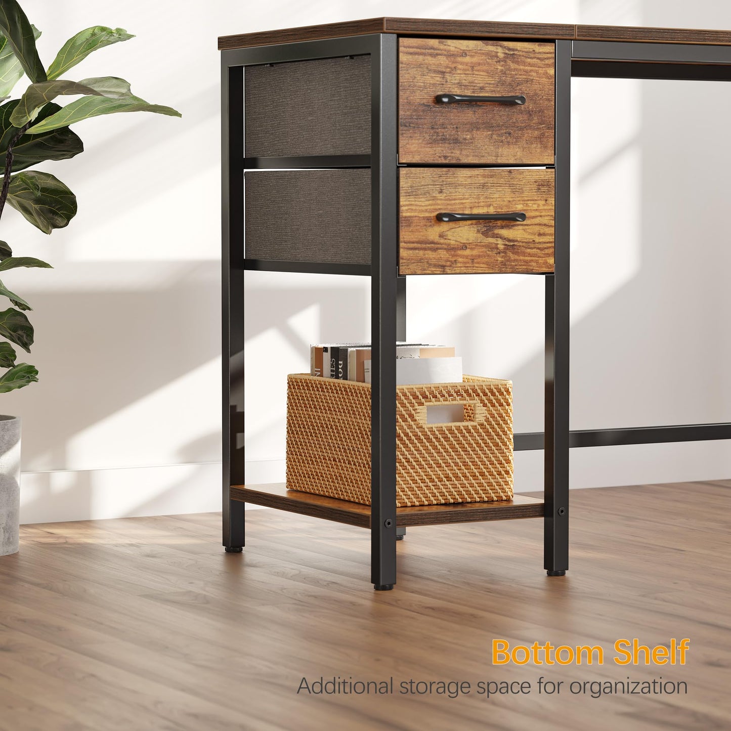 CubiCubi Computer Desk with 2 Drawers, 47 Inch Small Home Office Desk with Storage Study Writing Table, Light Brown