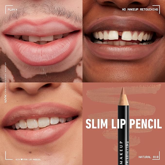 NYX PROFESSIONAL MAKEUP Slim Lip Pencil, Long-Lasting Creamy Lip Liner - Natural