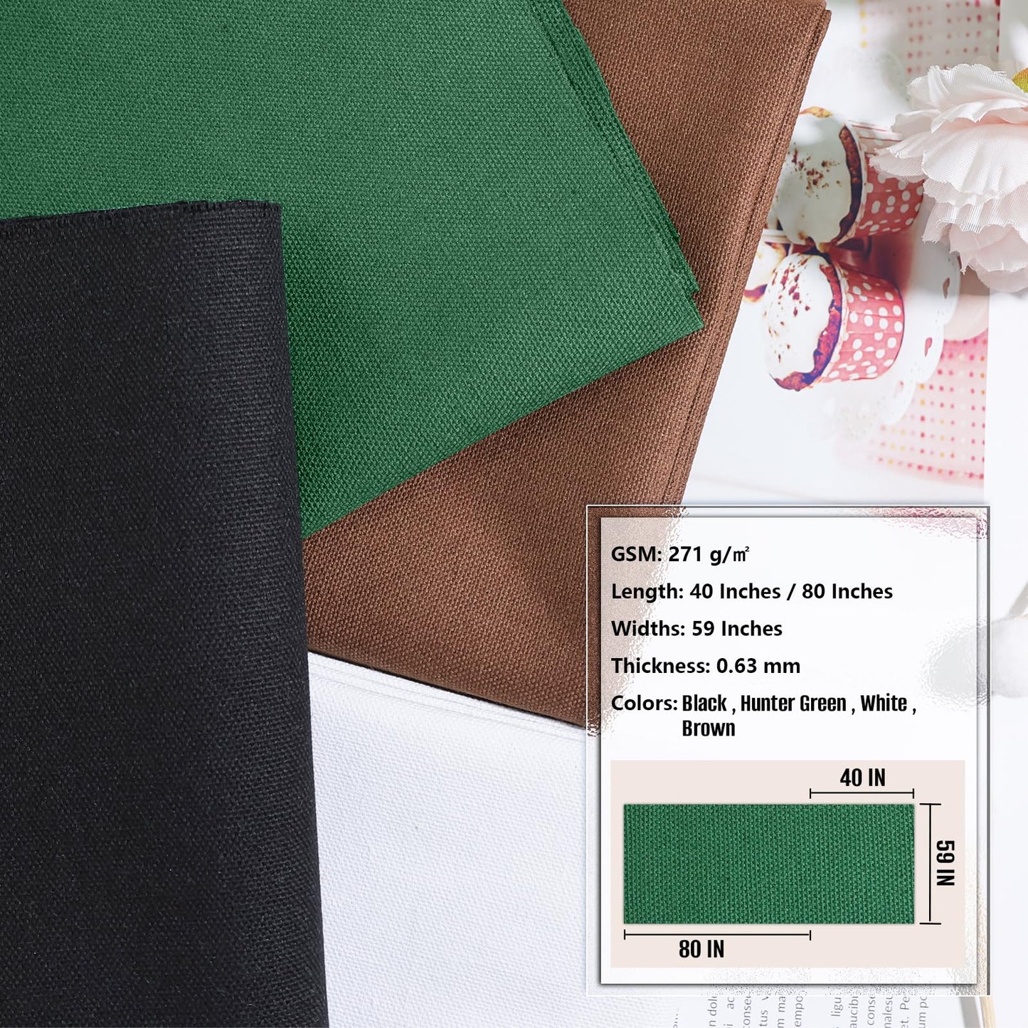 Canvas Fabric, 60" Wide Medium Weight 8 oz Duck Fabric for Quilting, Sewing, Crafts, Painting, Drop Cloths (Hunter Green)