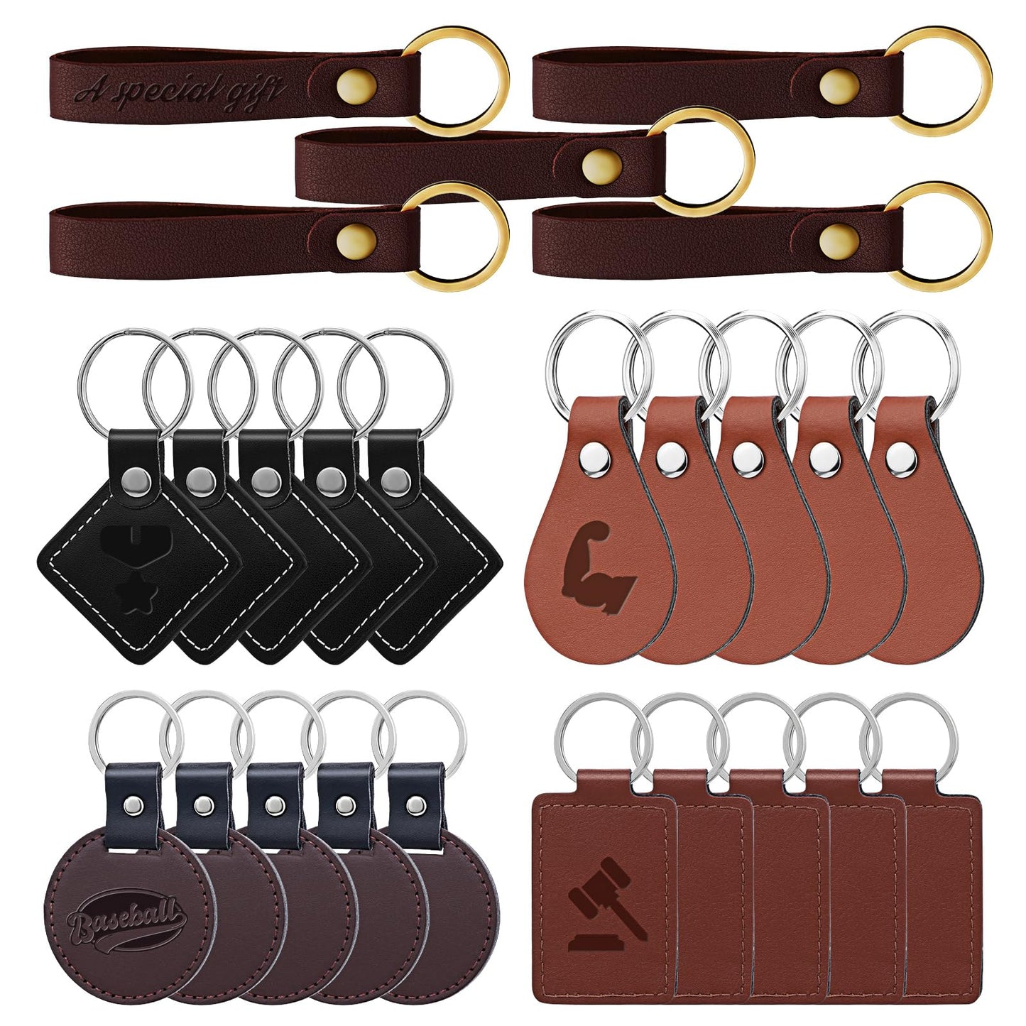 Tikjiua 25 Pcs Leather Key Fob Kit, 5 Types PU Leather Key Fobs with Rivets and Keychain Ring, Diy Keychains Holder for Keychain Making Craft Working