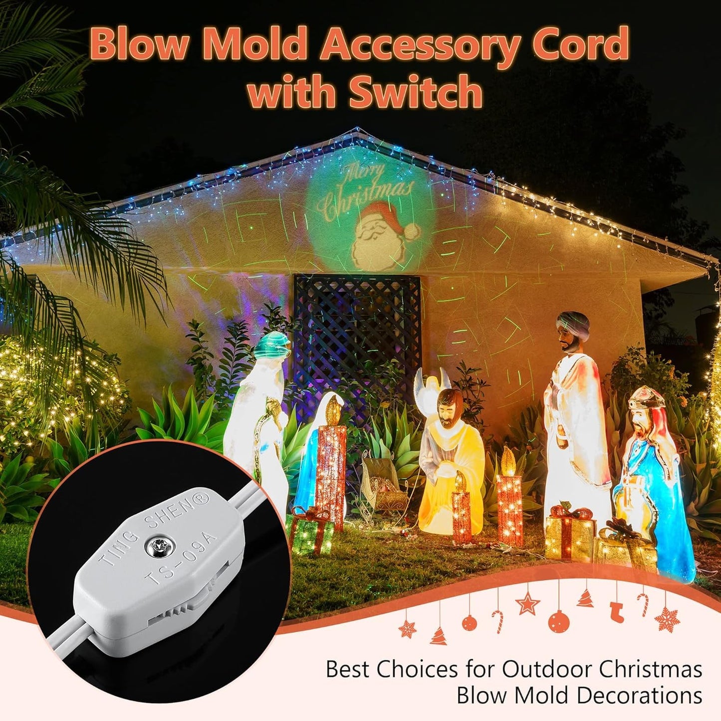 Meonum Blow Mold Light Kit Replacement, E27 E26 Single Light Cord Kit with Switch Fuse Plug, for Indoor Outdoor Halloween Christmas Village House Craft Decorations and Salt Lamp (1 Set)