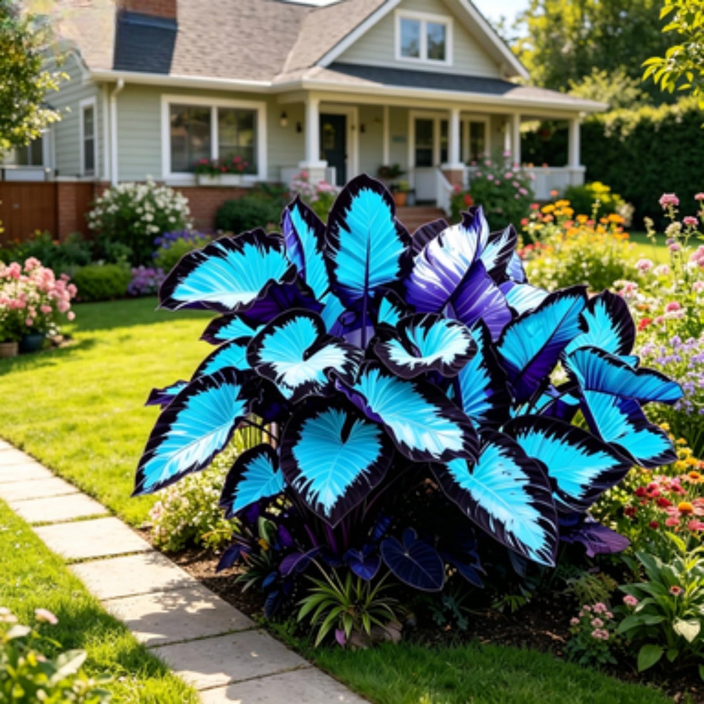 JWDSKT Variegated Elephant Ear: Dramatic Presence, Perennial, Low Maintenance, Rich Colors, Easy Care-Excellent Display (4)