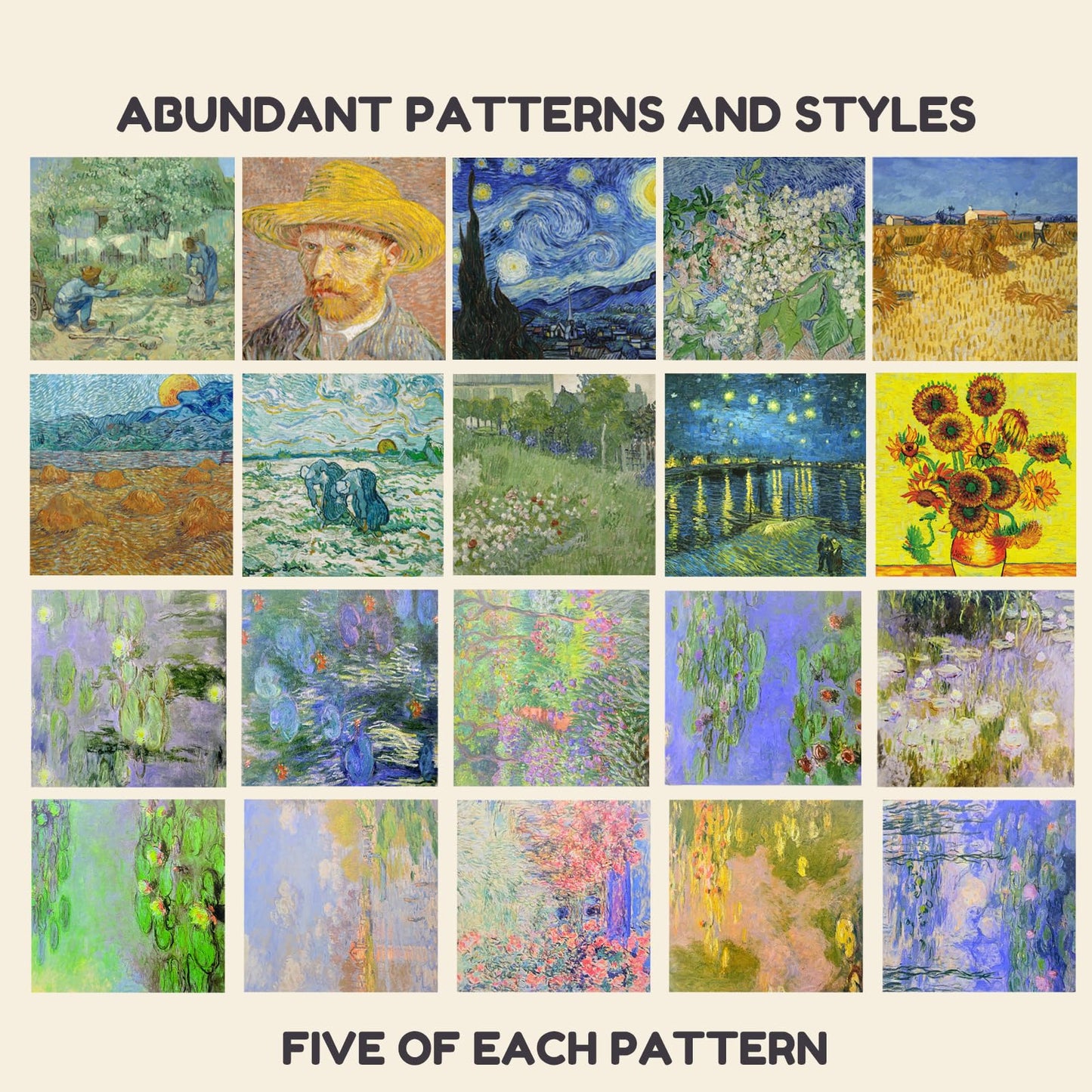 JoyCat Origami Papers, 6x6 Inches - 200 Sheets Premium Origami Paper Kit – Double Sided Patterned Paper (4-Theme Mega Pack) – Van Gogh & Monet Art, Ethnic Designs