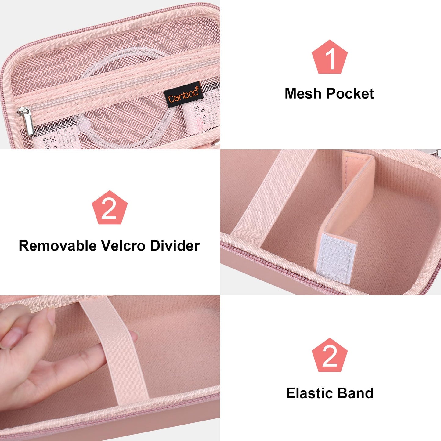 Canboc Carrying Case for Ceptics Universal Travel Adapter Kit, World Travel Adapter Kit Box with Removable Shoulder Strap, Zipper Mesh Bag fit USB Cable, Rose Gold (Case Only)