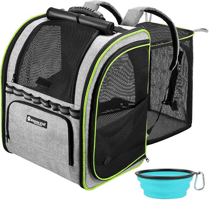 Expandable Cat Carrier Backpacks with Breathable Mesh, Pet Carrier Backpack for Cats Small Dogs Puppies Up to 20 Lbs, Dog Carrier Backpack Great for Travel/Hiking/Camping/Outdoor-Grey with Orange