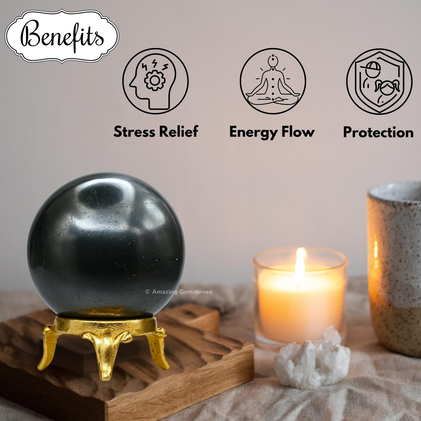 Amazing Gemstone Hematite Crystal Ball with Stand - 2 Inches Crystal Sphere Meditation Balls for Witchcraft and Decorative Balls