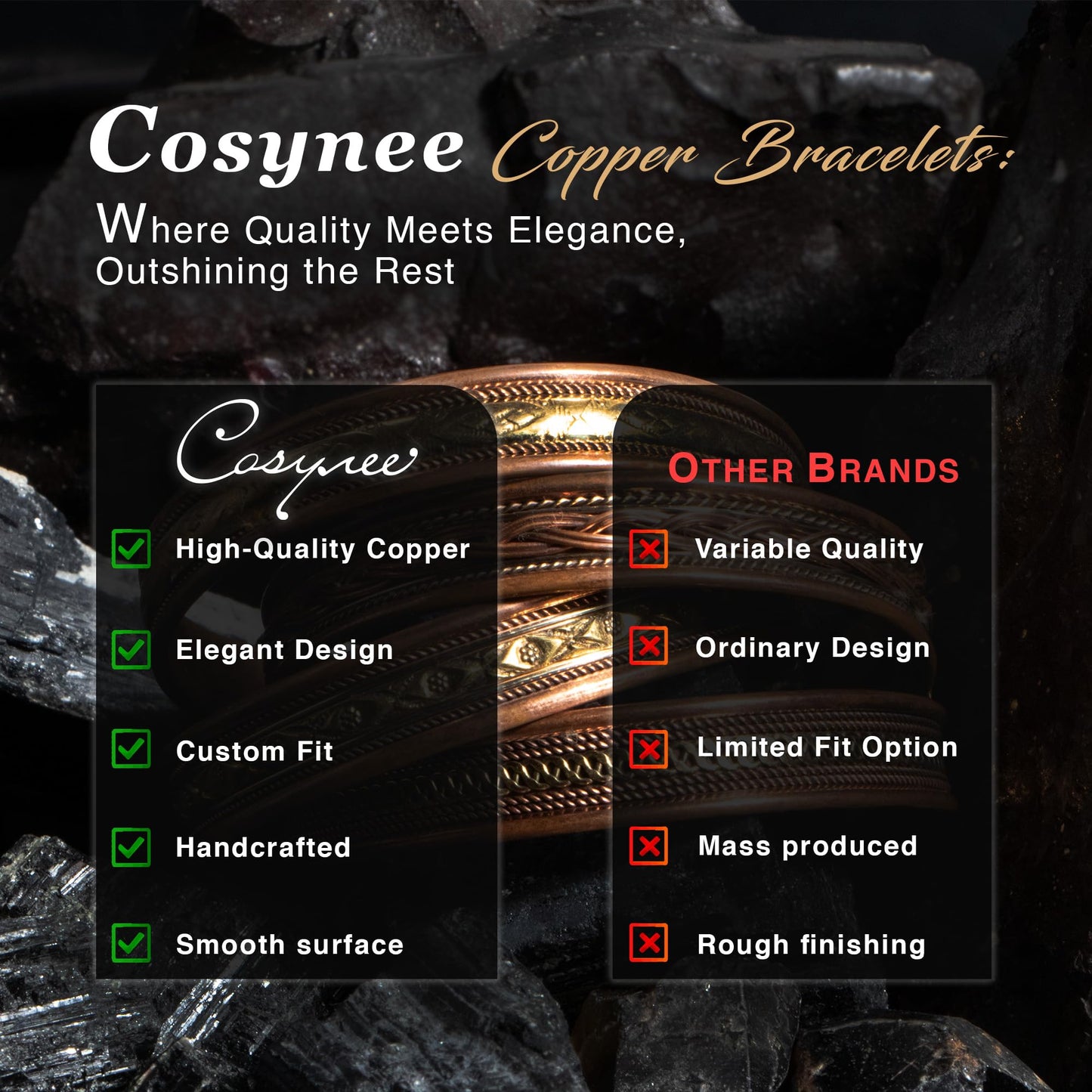 cosynee Premium Tibetan Copper Unisex Bracelets Set of 4 – 99.99% Pure Copper Cuff Bangles for Men & Women, Adjustable, Ultra Strength, Solid High Gauge Metal – Vintage Style with Gift Pouch