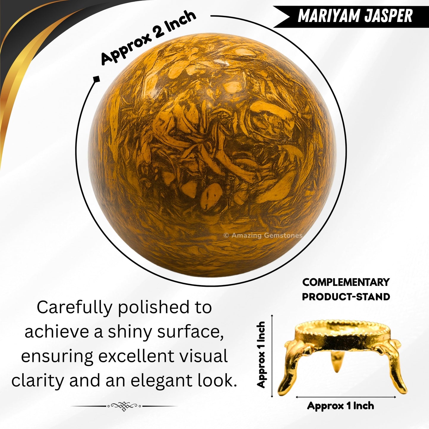 Amazing Gemstone Mariyam Jasper Crystal Ball with Stand - 2" Inches Crystal Sphere Meditation Balls for Witchcraft and Decorative Balls