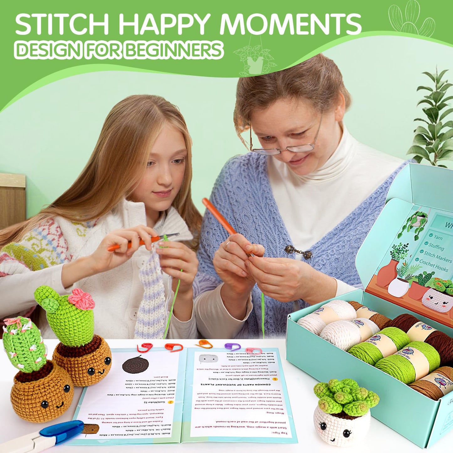 Sewkitta Crochet Kit for Beginners, Crochet Starter Kit w Step-by-Step Video Tutorials, Beginner Crochet Kit for Adults Kids Women Men Complete Kit Included (Plant 6Pack)