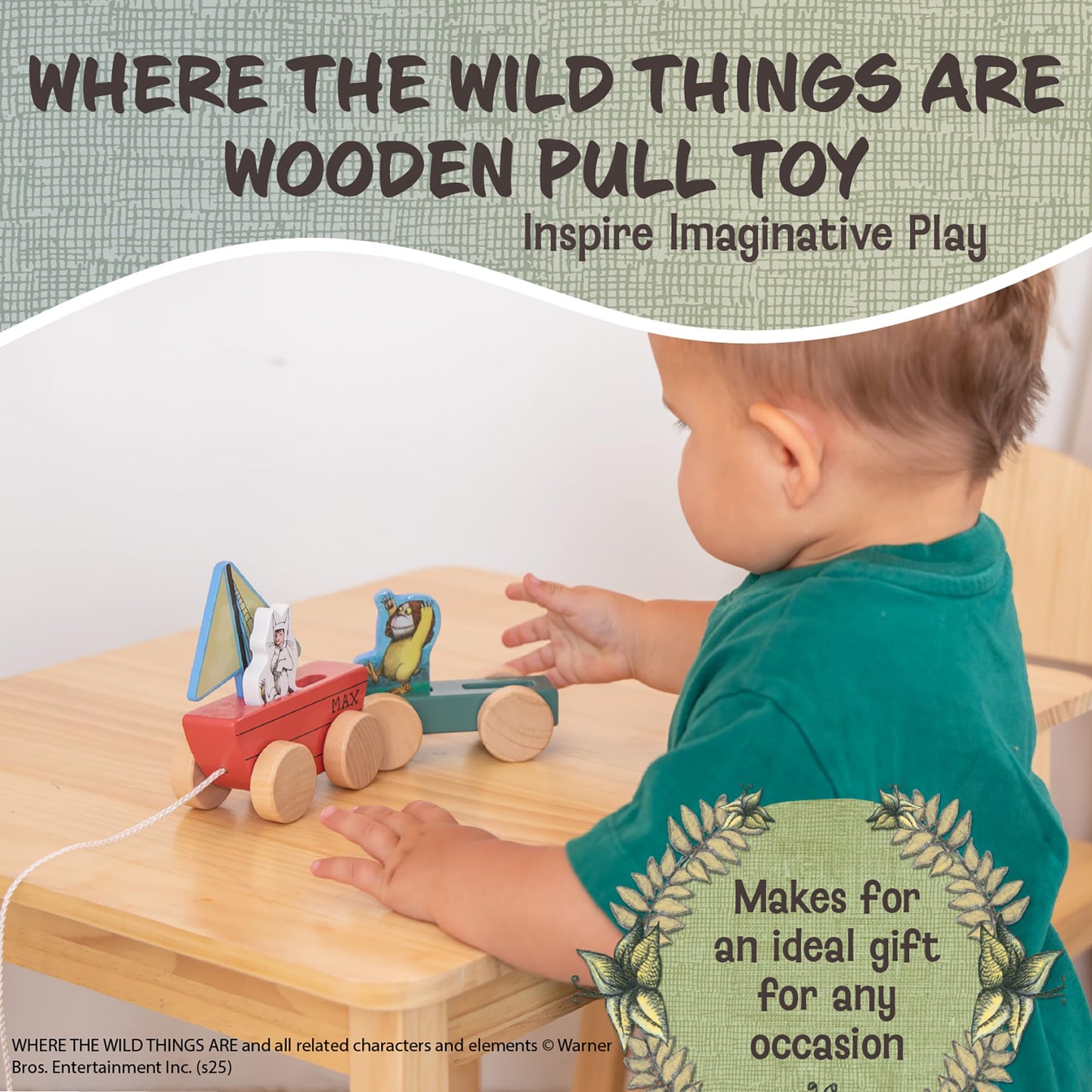 Kids Preferred Where The Wild Things are Wooden Pull Toy - Four Removable Pieces, Cotton Pull String, Ages 12 Months and Up, Max Moishe and Tzippy, Solid Wood, 8 in