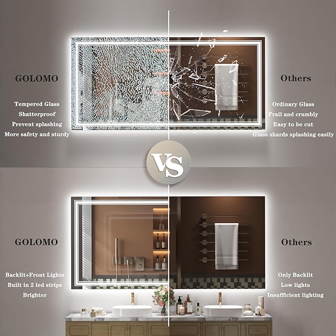 20x28 LED Bathroom Mirror, Vanity Mirror with Lights, Backlit and Front lit Mirror for Wall, Dimmable, Anti-Fog, Shatterpoof, Memory (Horizontal/Vertical)