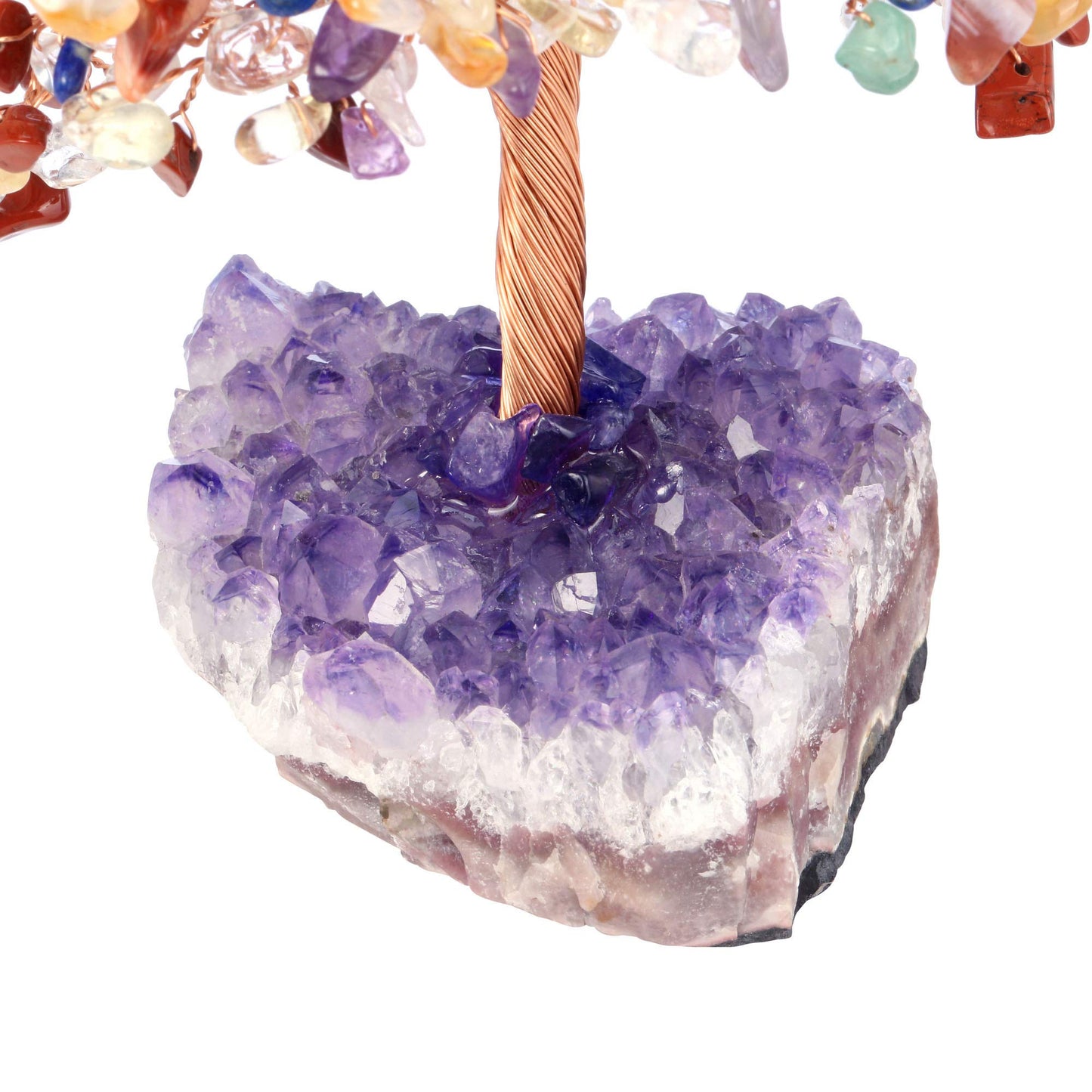 Jovivi Natural 7 Chakra Gemstone Healing Crystal Money Tree on Amethyst Cluster Geode Druzy Base Feng Shui Crystals for Home Office Desk Decorations, Wealth,Good Luck