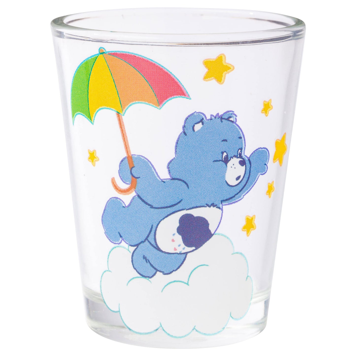 Silver Buffalo Care Bears on Clouds Featuring Funshine, Tenderheart, Cheer, and Grumpy Bear 4 Pack Mini Glass Set, 1.5 Ounces
