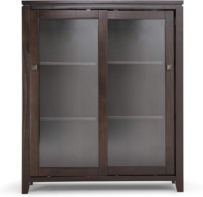 SIMPLIHOME Cosmopolitan SOLID WOOD 36 Inch Wide Contemporary Medium Storage Cabinet in Mahogany Brown, For the Living Room, Entryway and Family Room