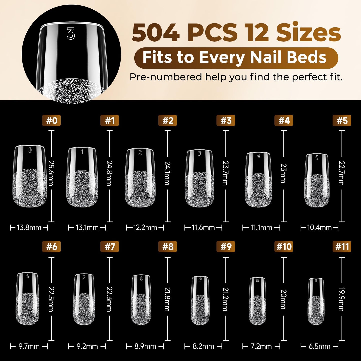 UNA GELLA Square Fake Nails, 504pcs Gel Nail Tips Clear Press on Nails Pre-shape for Full Cover Square Nails French False Nails For Nail Extension Nail Art Home DIY 12 Sizes False Gelly Tips