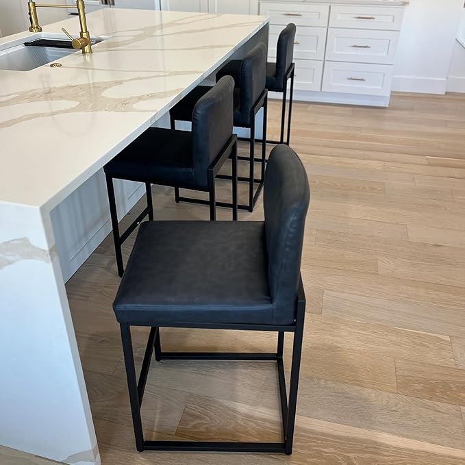 PHI VILLA Bar Stools Set of 2 - Counter Height Bar Stool Faux Leather Barstools with Back, 24" Bar Chairs