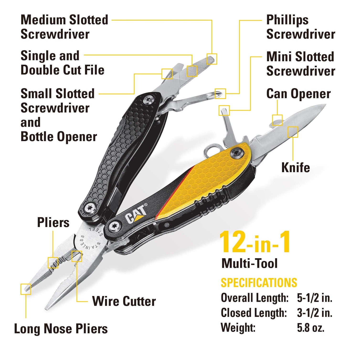 Cat 3 Piece 12-in-1 Multi-Tool, Knife, and Multi-Tool Key Chain Gift Box Set - 240192 , Yellow