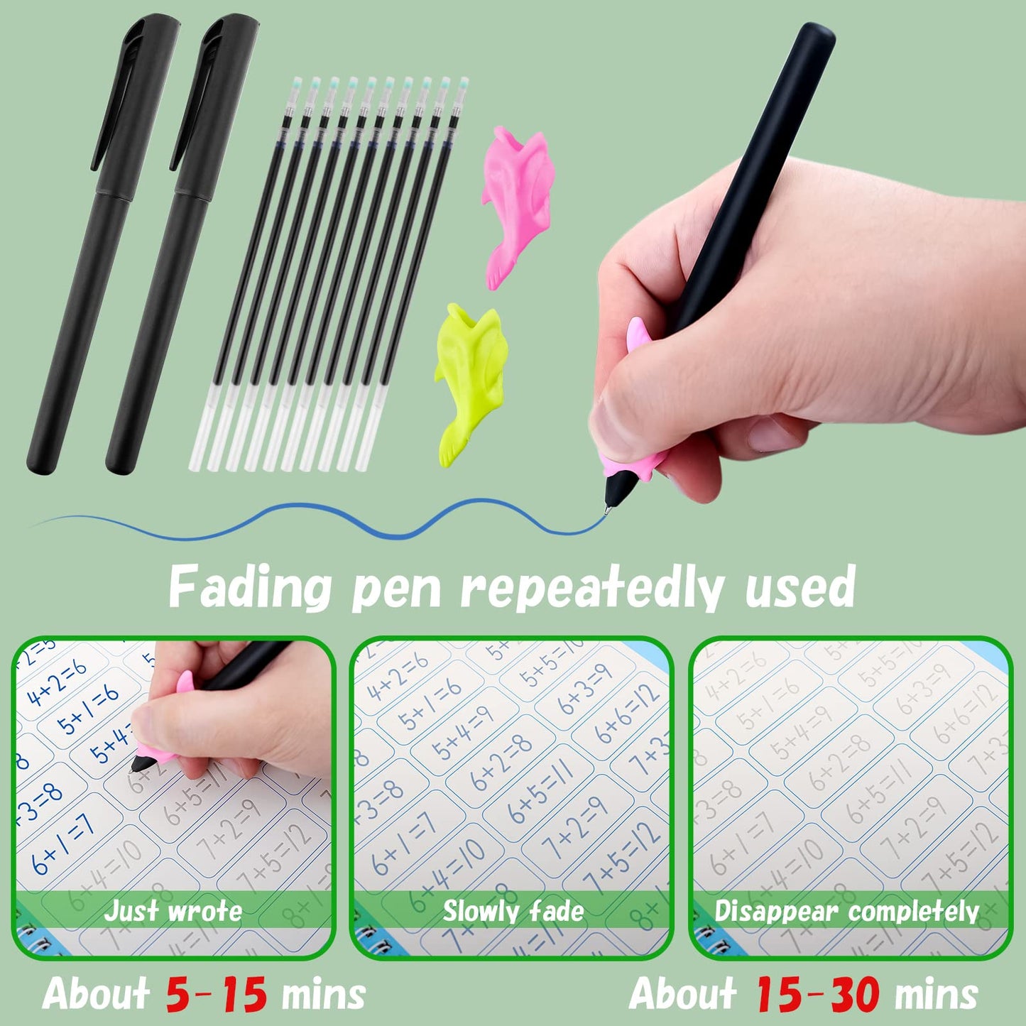 Large Magic Ink Practice Copybook for Kids, Reusable Handwriting Workbooks for Preschools, Tracing Letter Writing Book with Pen Refill and Handwriting Aid(4book+2 Pen+10 Pen Refill)