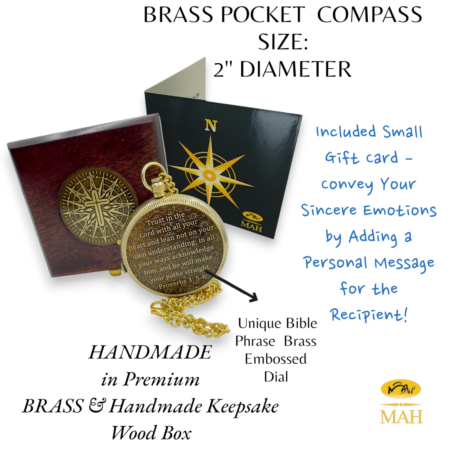 Trust in the Lord Compass – Embossed Brass Christian Gift with Proverbs 3:5–6 Scripture, Faith-Based Religious Keepsake for Son or Grandson, Meaningful Baptism or Confirmation Gift of Guidance