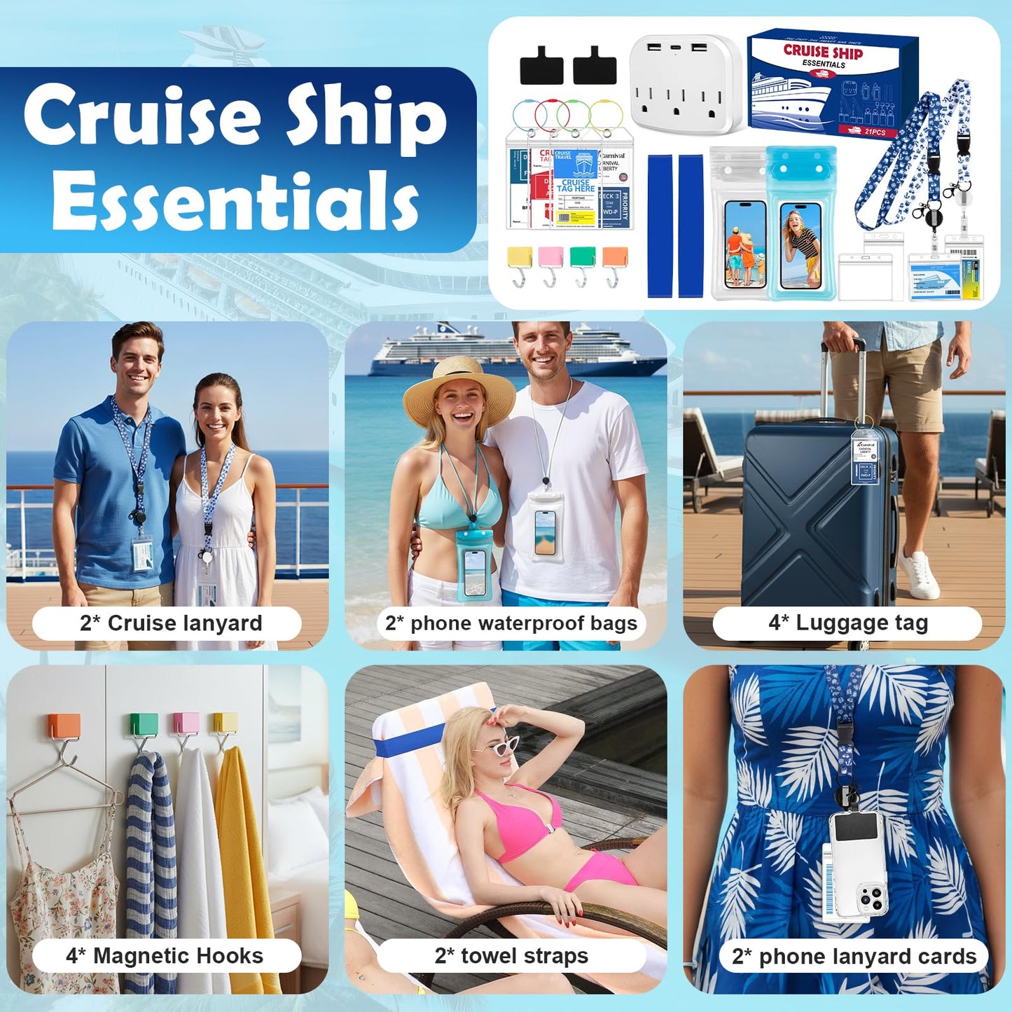Cruise Essentials 2026 – Complete Cruise Must Haves Kit with Premium Waterproof Phone Pouches, Extra Magnetic Hooks, Non-Surge Power Strip, Lanyards, Luggage Tags & Gift Box Packaging