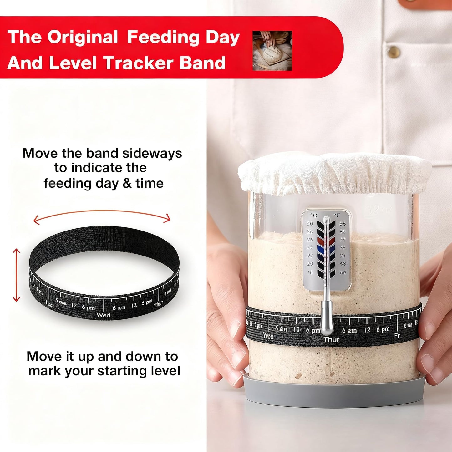 2 Pack Premium Pro Sourdough Starter Jar Kit - 40oz Large Wide Mouth Sourdough Bread Jar with Marked Feeding Band, Thermometer, Scraper, Cloth Cover & Silicone Lid/Base, Glass Container, Baking Supply
