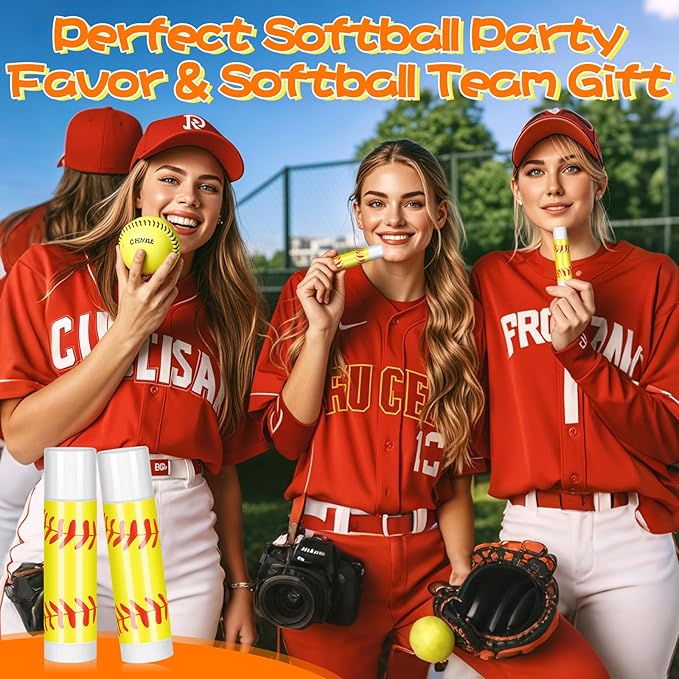12Pack Softball Lip Balm for softball theme party Bulk Gifts,Beeswax Moisturizing Lip balm,Vanilla Flavor Plumping Chapstick for softball Team Girls kids Men Women Sports Lovers