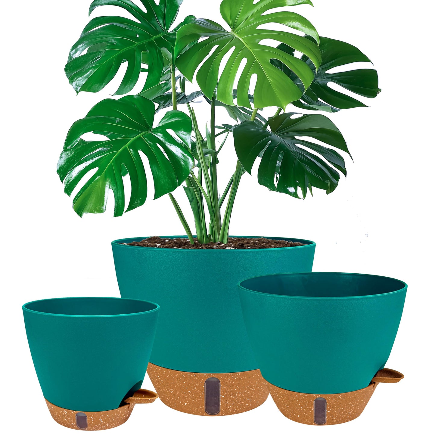 Fielda 8/10/12 Inch Self Watering Pots for Indoor/Outdoor Plants - Large Plastic Planter with Drainage Holes, Water Level Indicator & Deep Reservoir, Modern Decorative Flower Pots (Turquoise)