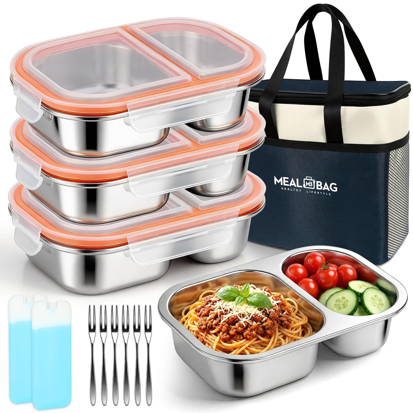 XIANKE 3Pack Stainless Steel Lunch Box, 27oz/800ml Snack Containers with Lids, Stainless Steel Food Storage Container with Lockable Clip, Leak-proof, Dishwasher-Safe Snack Box for Travel, Work