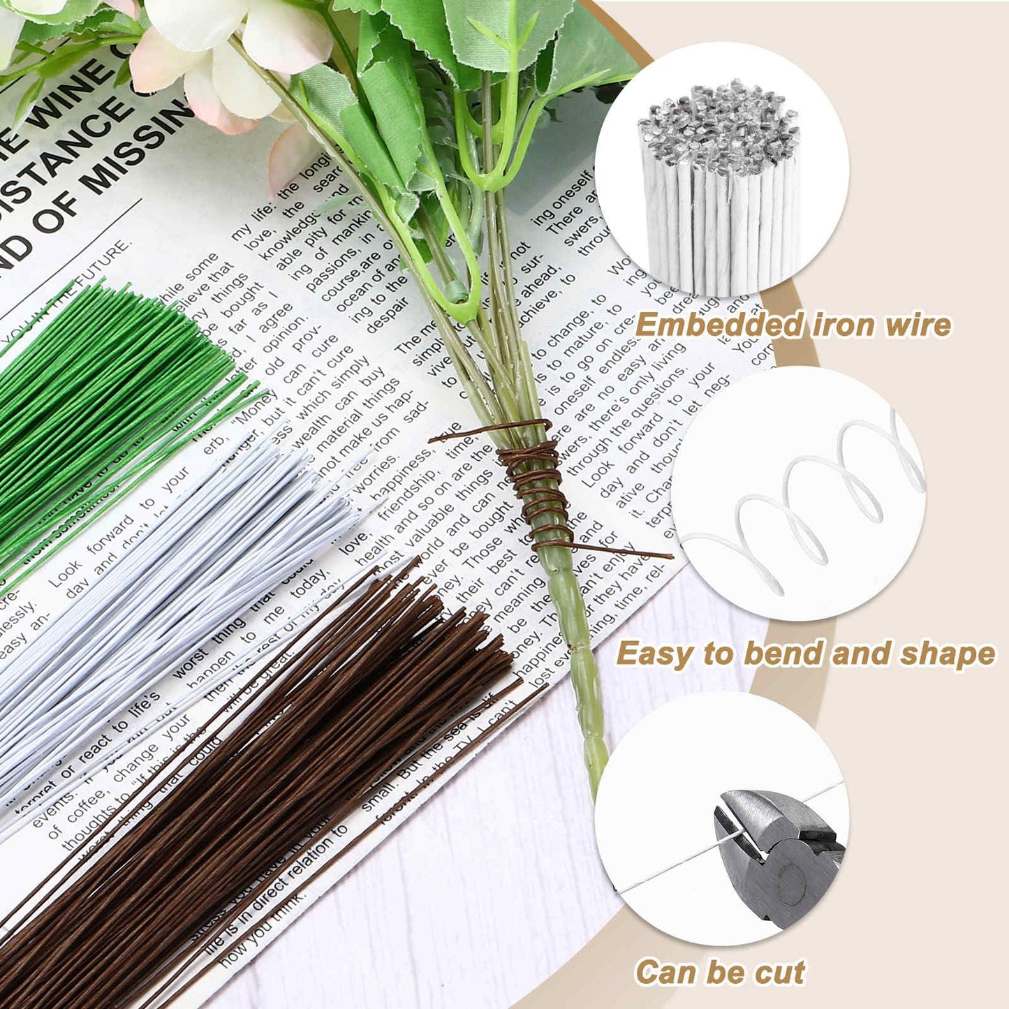 MECCANIXITY 100pcs White Floral Wire Stems Bendable 0.9mm 20 Gauge Florist Wire for Artificial Flower Making Crafts Wreaths Supplies