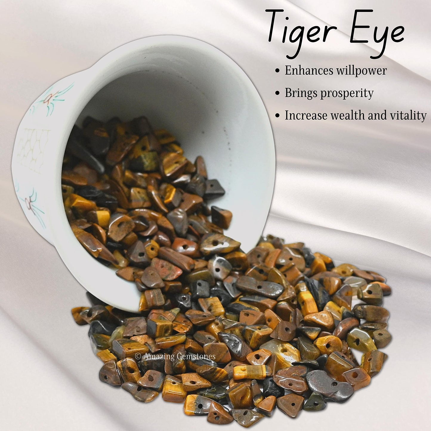 Tigers Eye Pre Drilled Crystal Crushed Chips Beads for Bracelets Making, DIY Handmade Natural Healing Crystals (25 Inch Strand)