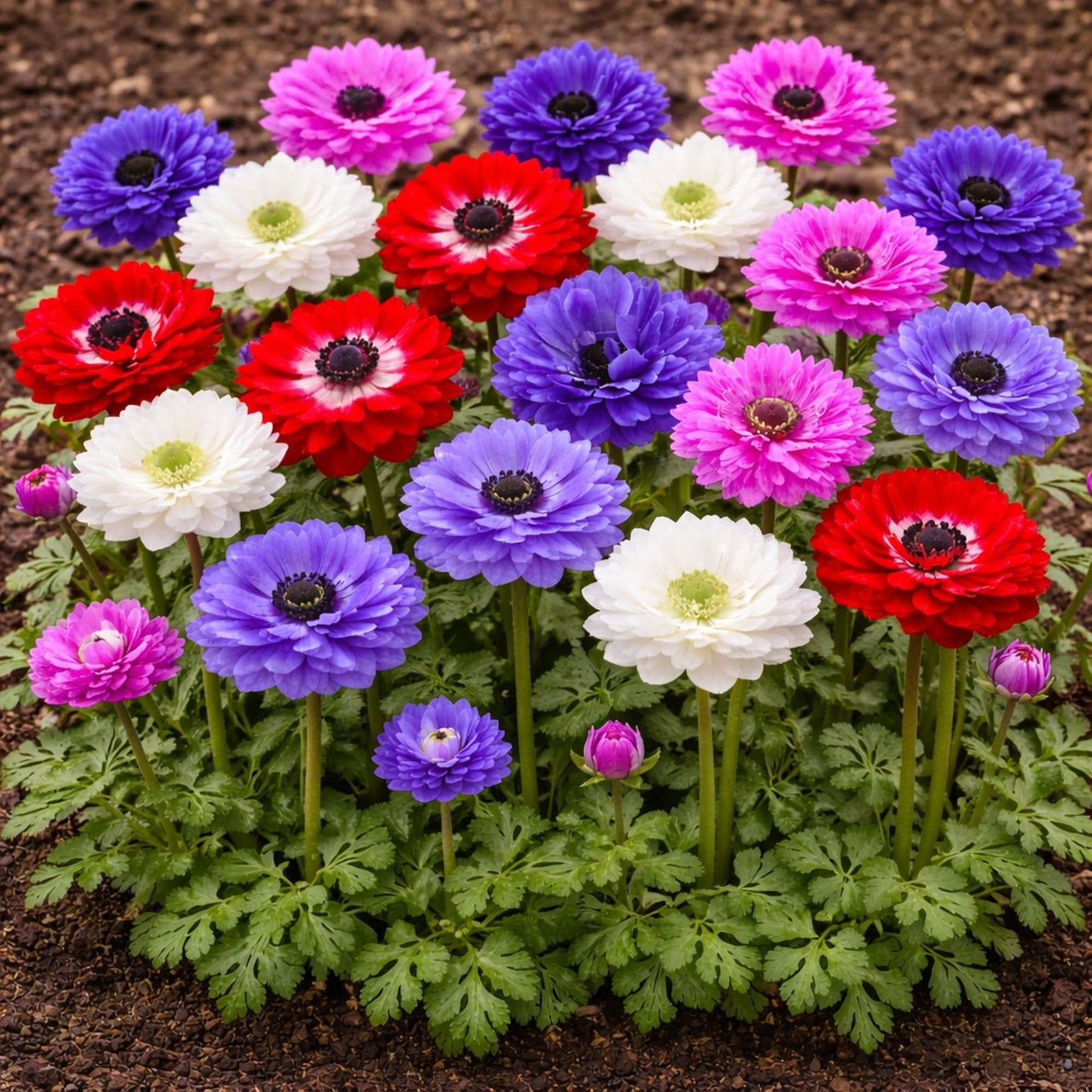 Easy to Grow Anemone St. Brigid Mix Pack of 60 Flower Bulbs - Spring Blue-Violet, Pink, Red & White Double Blooms in Sun, Great for Cutting
