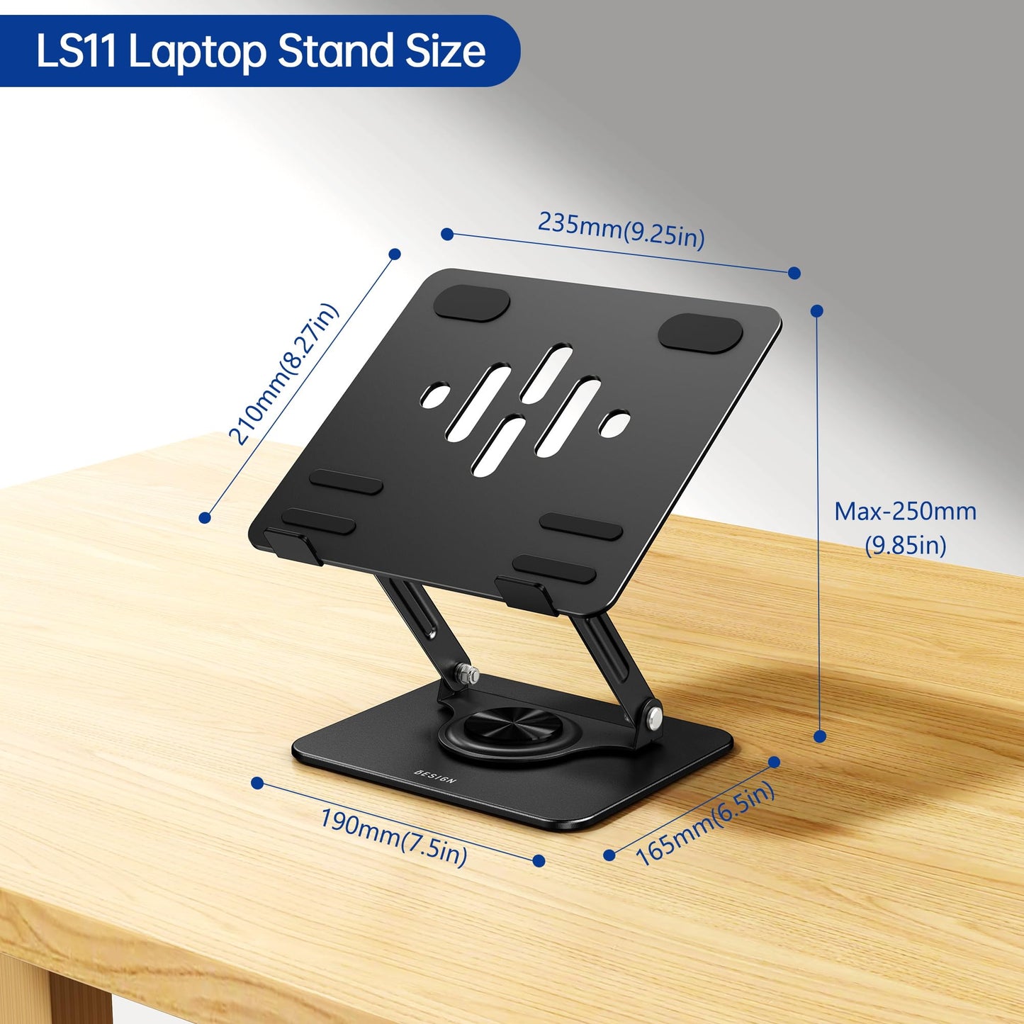 BESIGN LS11 Laptop Stand with 360° Rotating Base, Ergonomic Adjustable Notebook Riser, Foldable Computer Holder Compatible with 10-14" Laptops (Black)