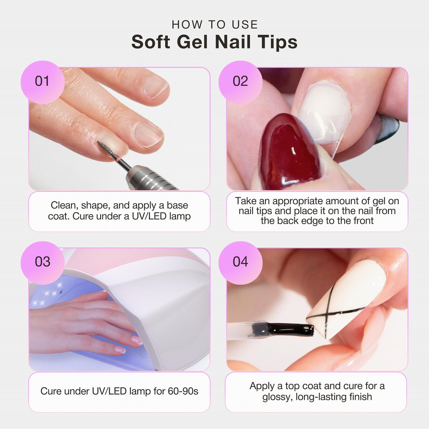 Curacoro Natural Long Round Gel Nail Tips 420Pcs, Clear Full Cover Soft Acrylic Tips 14 Sizes, Easy to Use, Long-Lasting, Glossy Finish