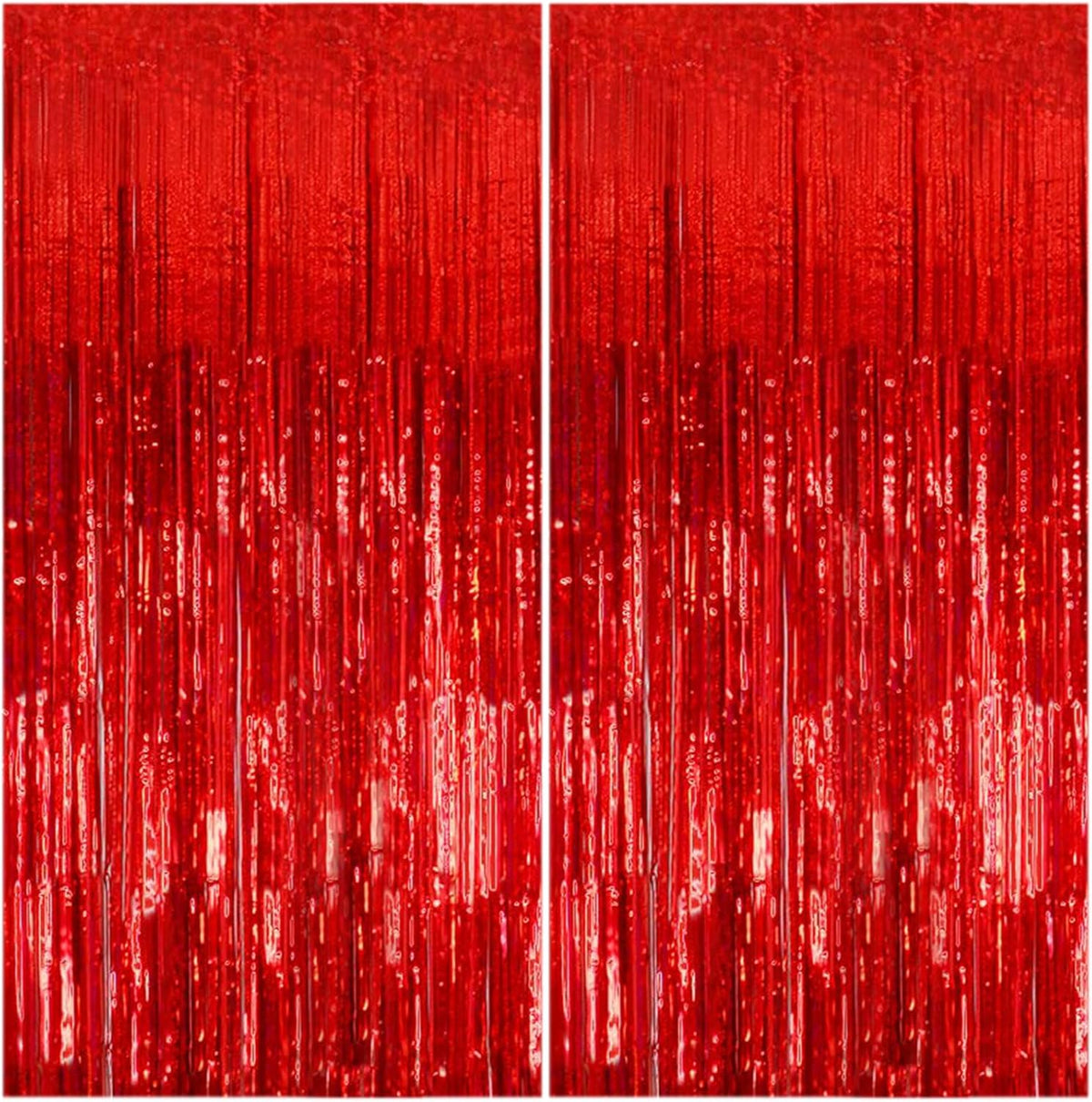 2 Pack Foil Curtain Backdrop Red Metallic Tinsel Foil Fringe Curtains Photo Booth Props for Birthday Wedding Engagement Baby Shower Bachelorette Christmas Holiday Celebration Party Decorations