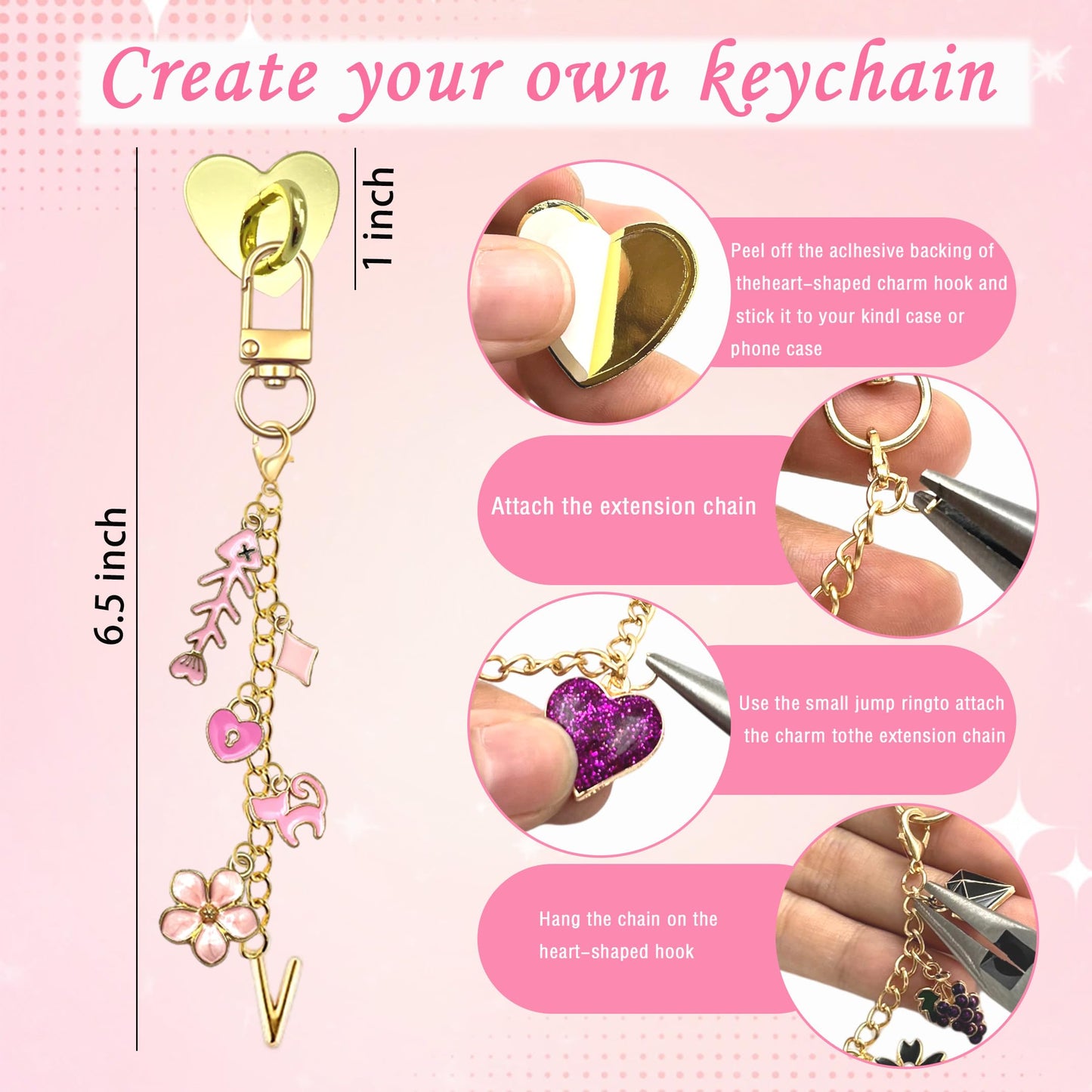 YesMvpMvp 499 Pcs Kindle Accessories,Charm Chain Making Kit for Kindle E-Reader,Charm DIY Craft Supplies,Makes 10 E-Reader Charms and 10 Type-C Dust Plug(Pink)