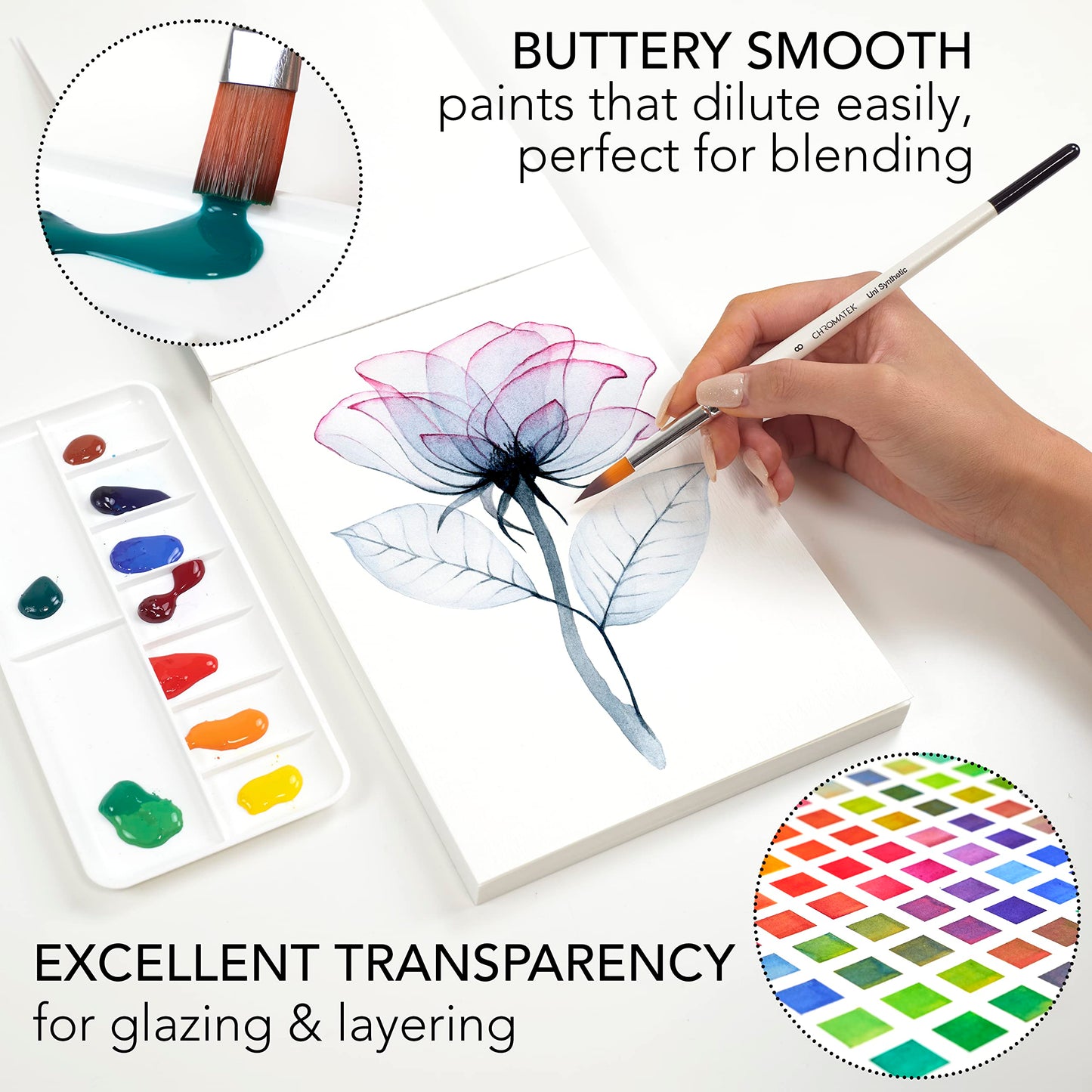 CHROMATEK Watercolor Paint Set - 62 Piece Kit - Video Tutorial Course - For Adults, Beginner & Professional Artists - 26 Tubes (12ml), Sketch Pad, 8 Painting Brushes, Aquapen, Palette, Masking Tape