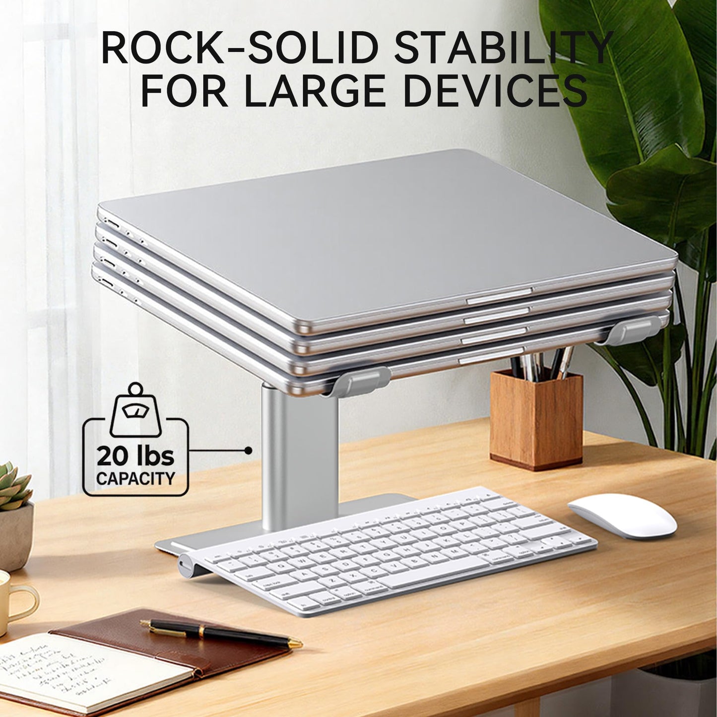 SOUNDANCE Adjustable Laptop Stand for Desk, Computer Stand, Ergonomic Laptop Riser Holder Compatible with 10 to 17.3 Inches Notebook PC Computer, Aluminum Silver