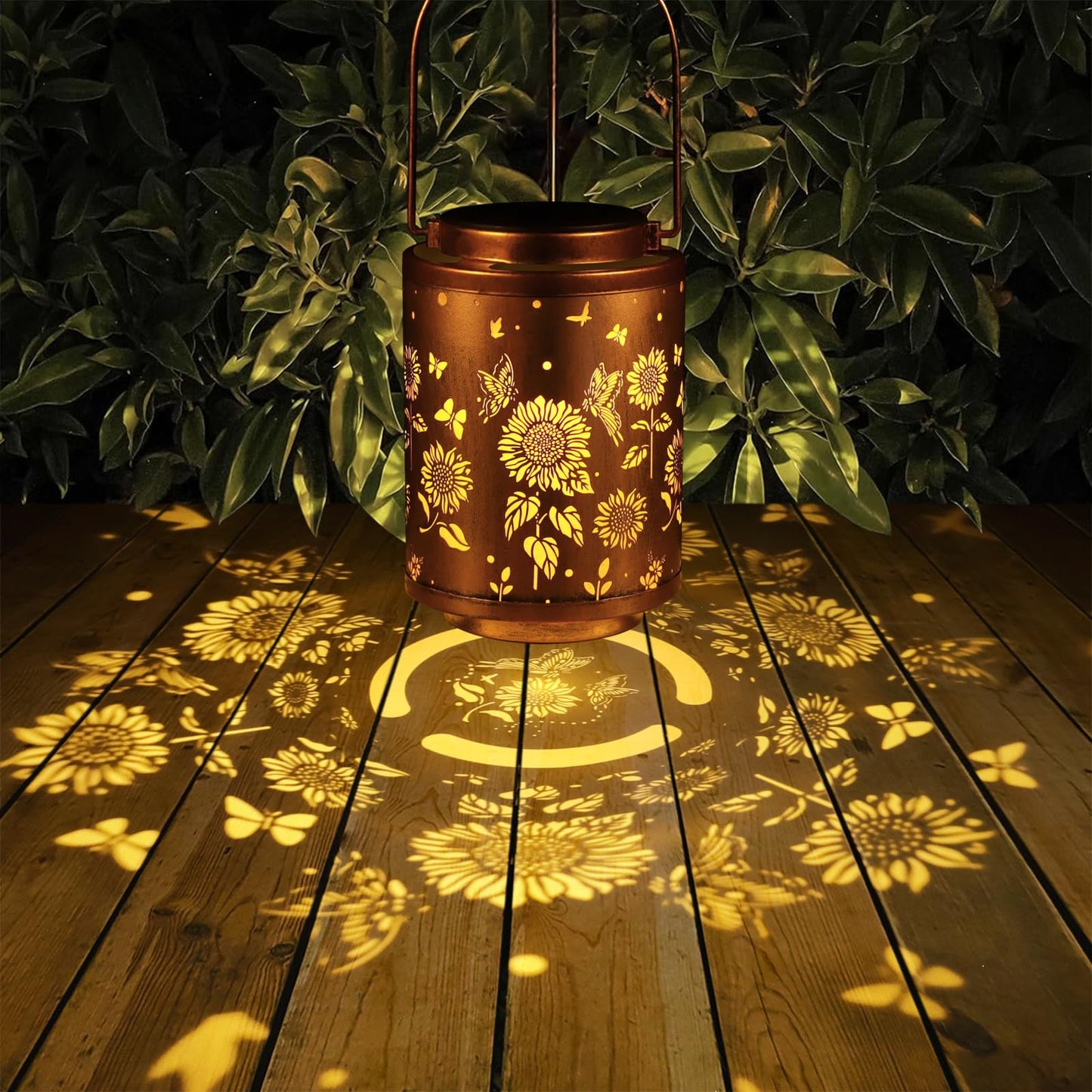 Tepaken Solar Outdoor Lanterns, Butterflies Garden Decor LED Light Hanging Waterproof Metal Lanterns for Patio, Pathway, Yard