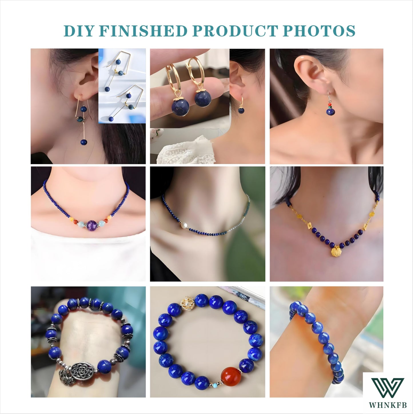 WHNKFB 10mm 50PCS Natural Lapis Lazuli Round Beads, Deep Blue Pyrite-Flecked Loose Gemstone Beads for Jewelry Making Craft - 4mm 6mm 8mm 10mm Options with Free Elastic Cord