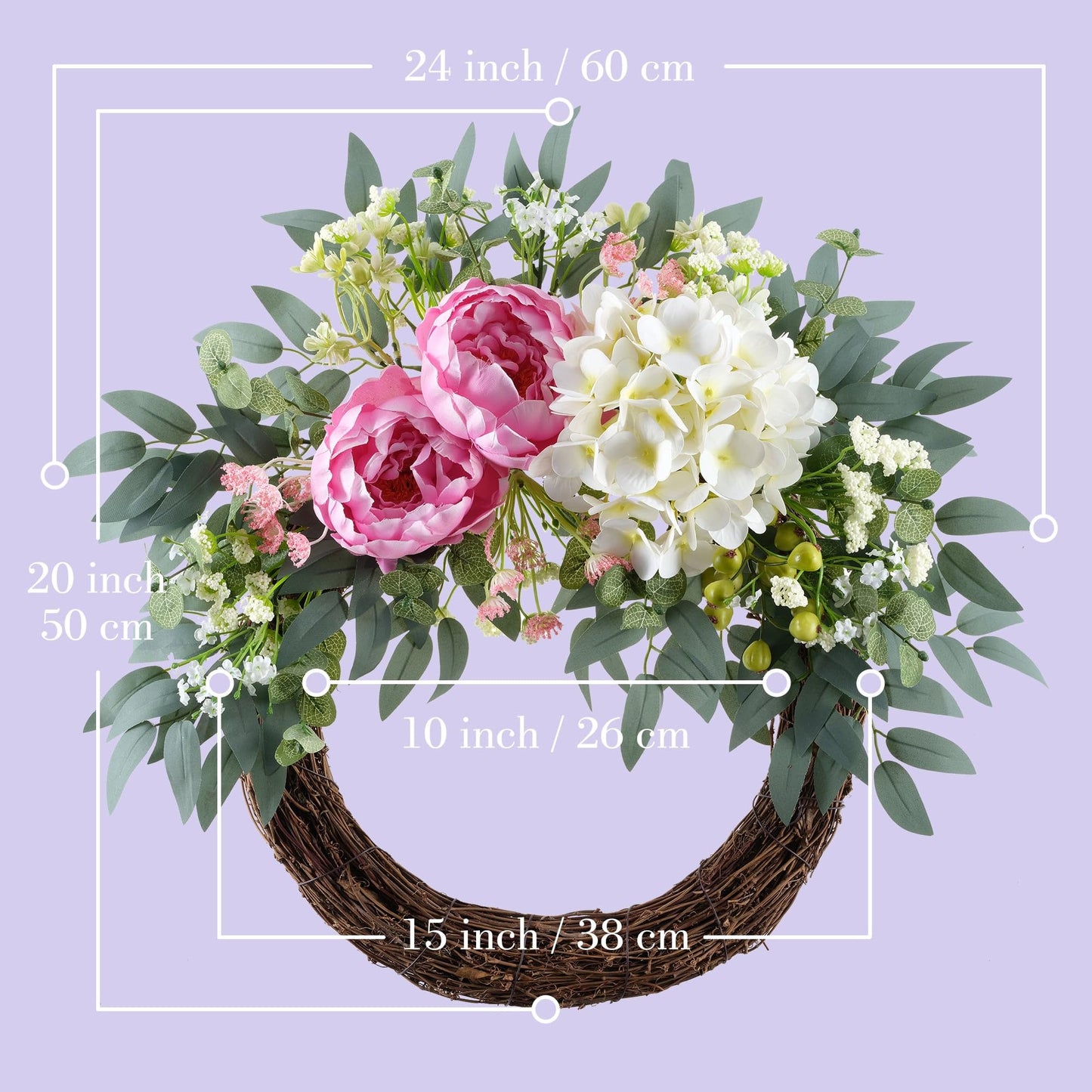 All-Season Interchangeable Grapevine Wreath - DIY Kit with Faux Silk Flowers, Leaves and Berries - Front Door Decor for Spring, Summer, Fall and Winter